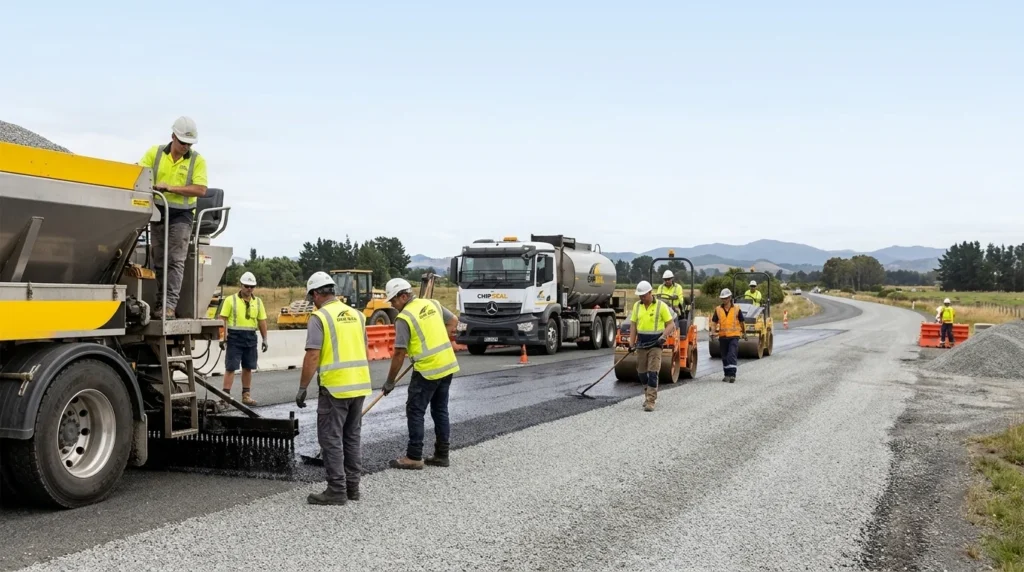 Commercial chip seal road installation Manawatu