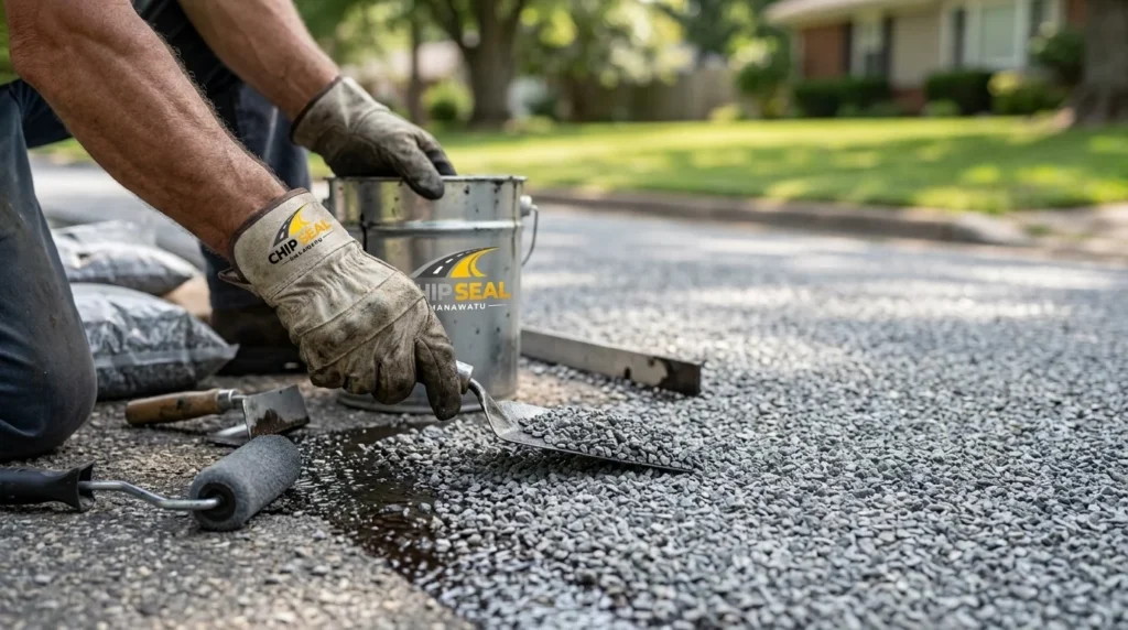 Chip seal residential road surface Manawatu